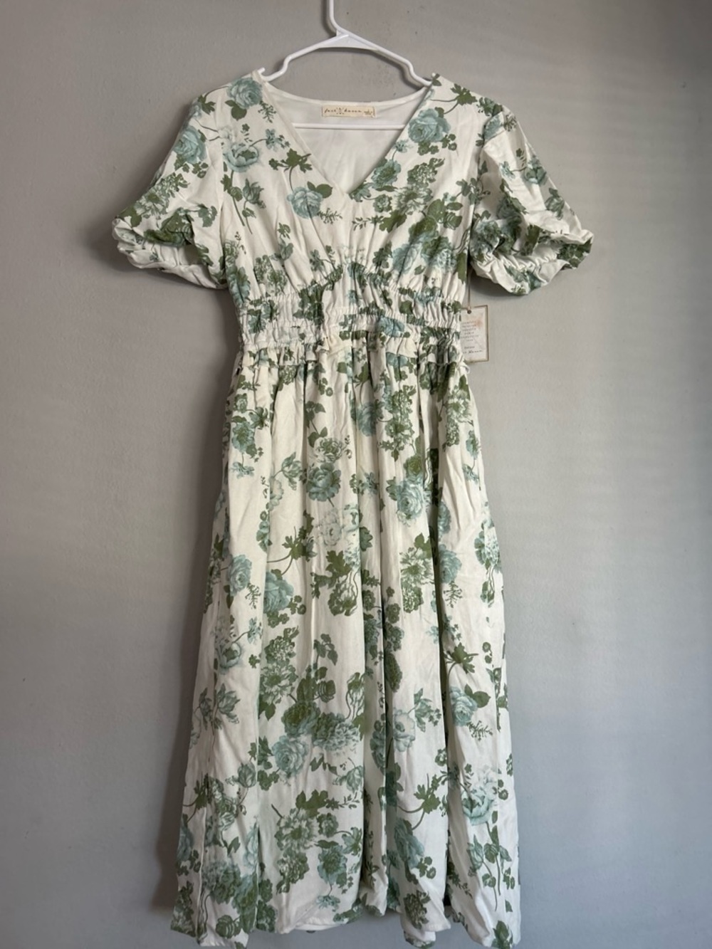 Polagram Cream Maxi Dress with Sage Floral Print